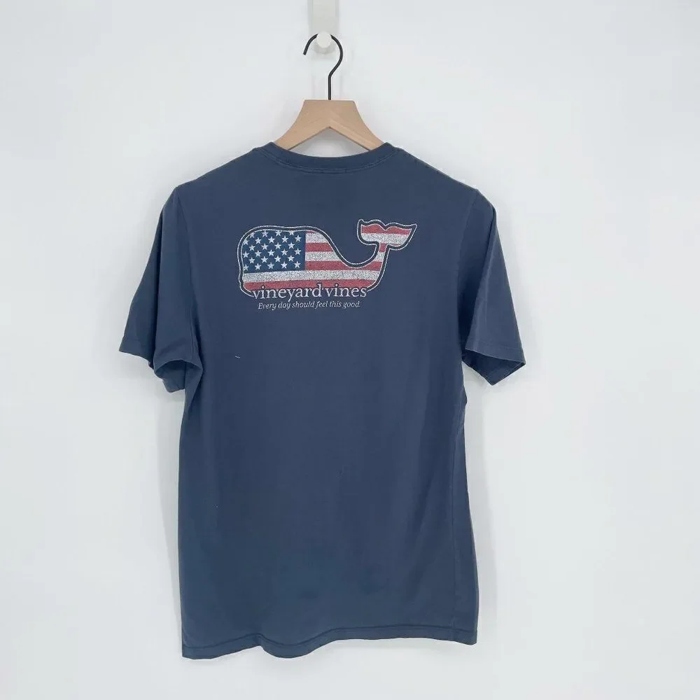 Vineyard Vines Flag Short Sleeve Pocket Tee Cotton Blue Kids 18 / XL 4th of July